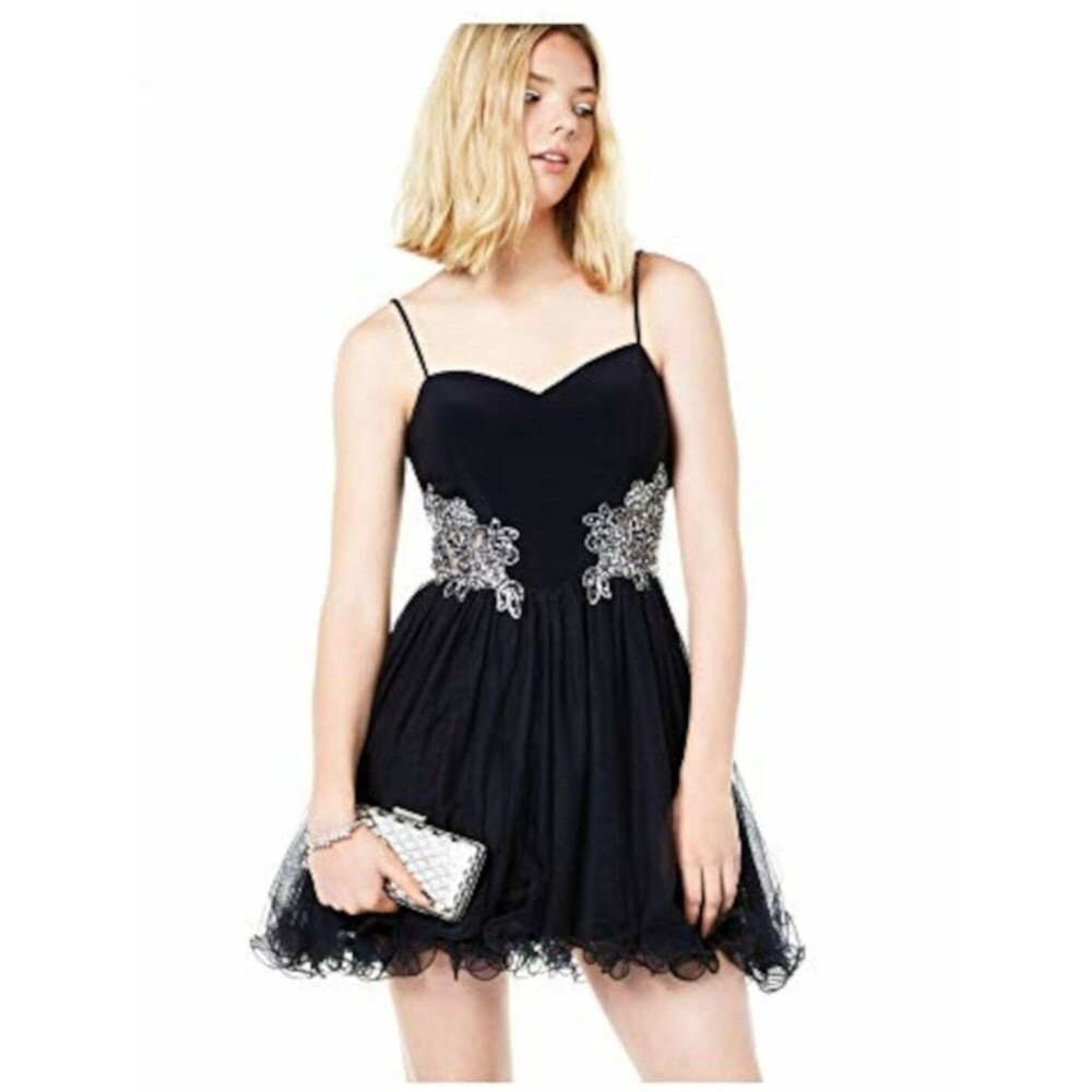 Blondie Nites Aplique Waist Spaghetti Strap Cocktail Dress Size 11